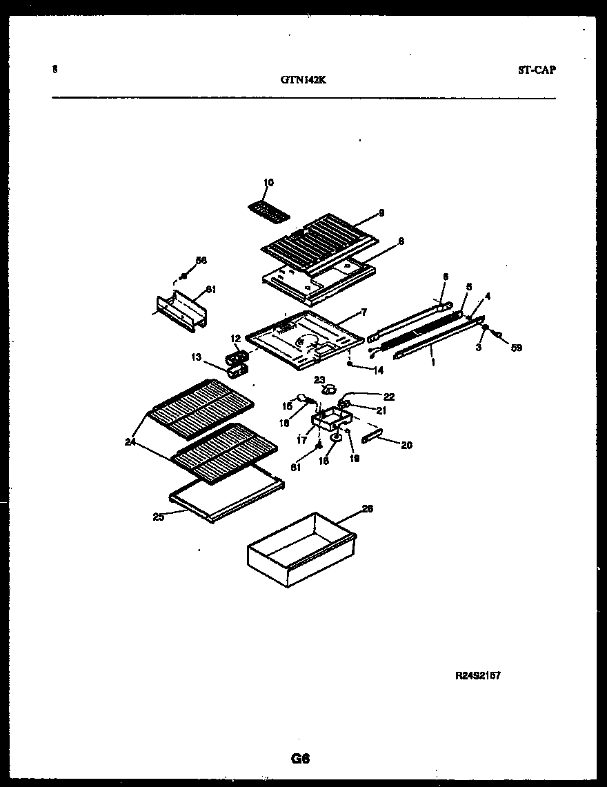 White-Westinghouse GTN142BK3 shelves and supports diagram