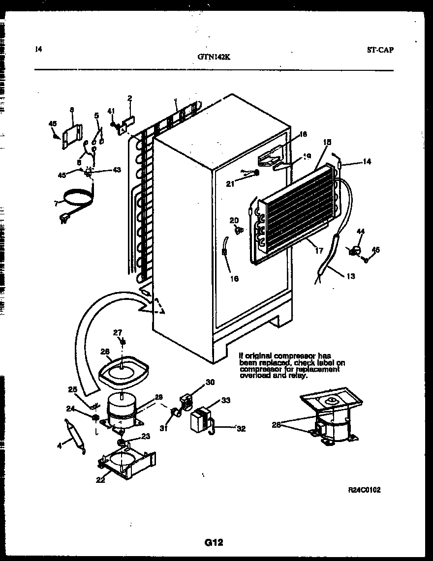 White-Westinghouse GTN142BK3 system and automatic defrost parts diagram