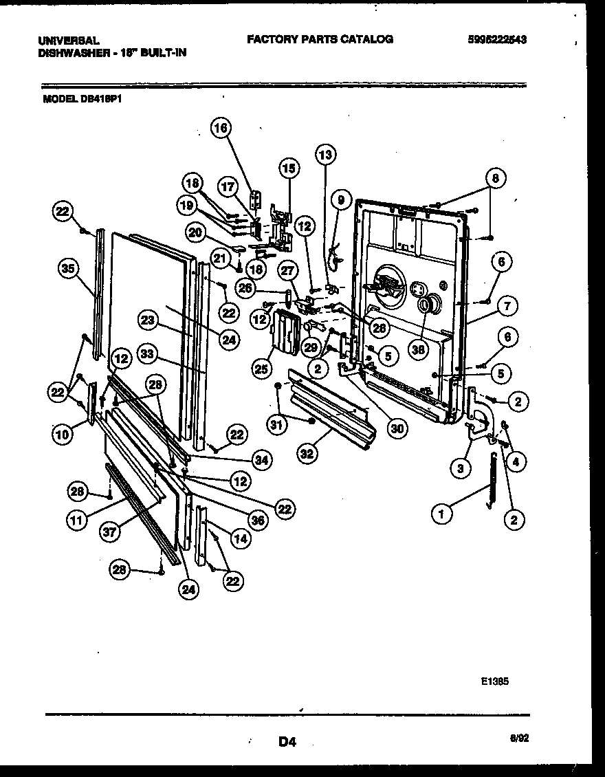 Tappan DB418PW1 door parts diagram