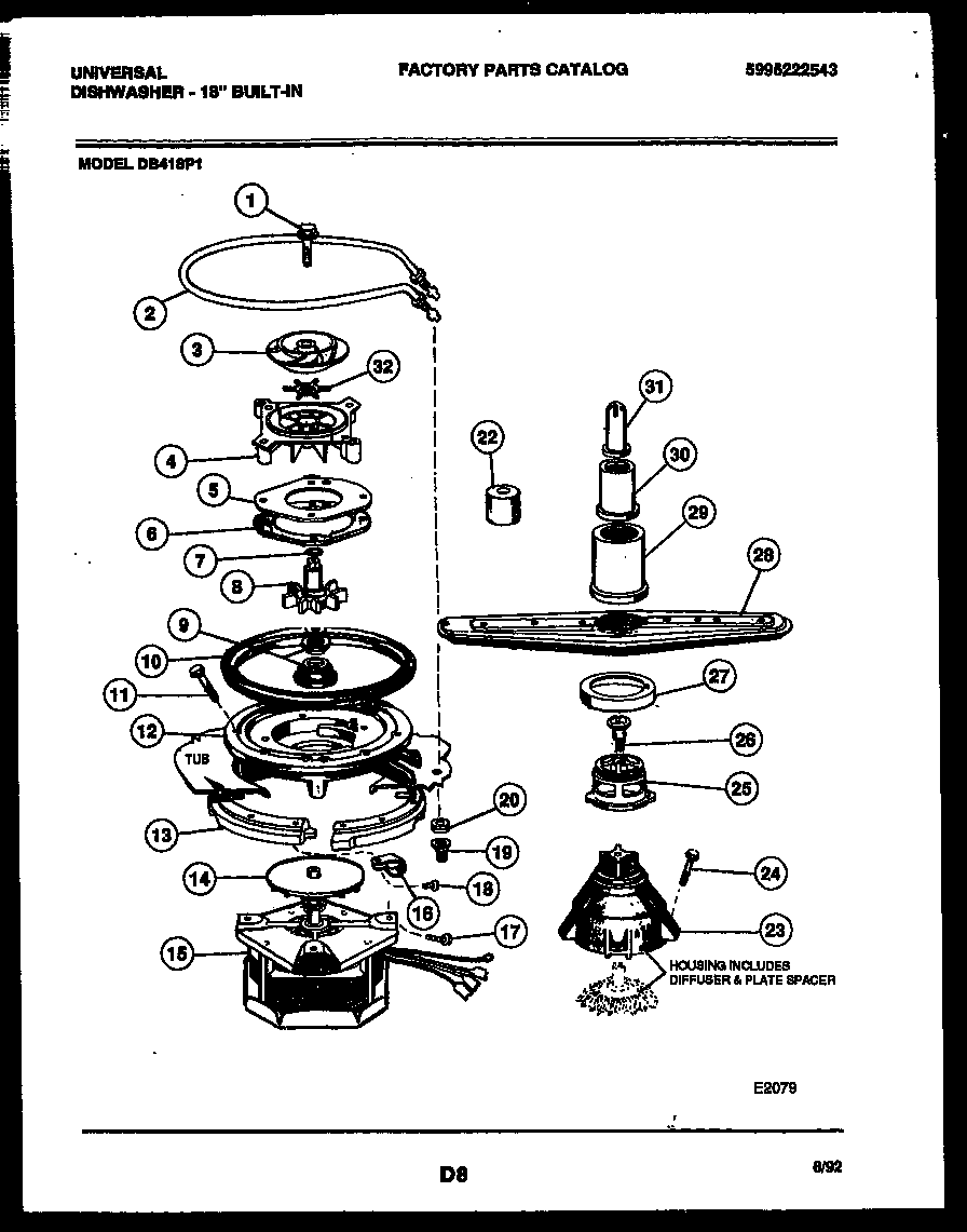 Tappan DB418PW1 motor pump parts diagram