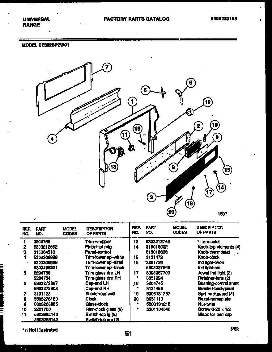 Tappan CE302BP2D1 backguard diagram