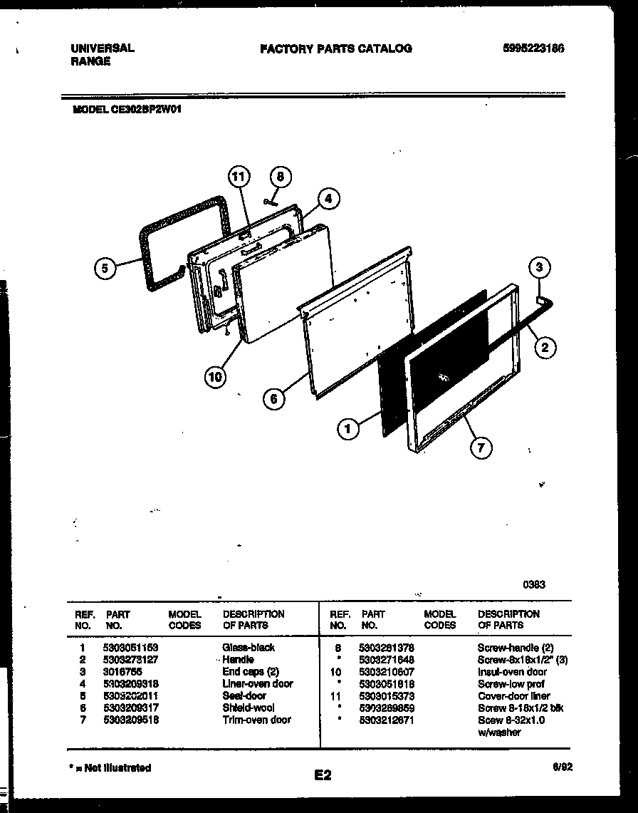 Tappan CE302BP2D1 door parts diagram