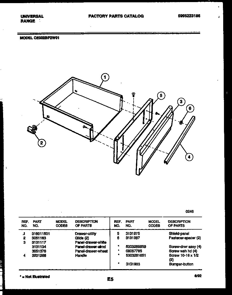 Tappan CE302BP2D1 drawer parts diagram