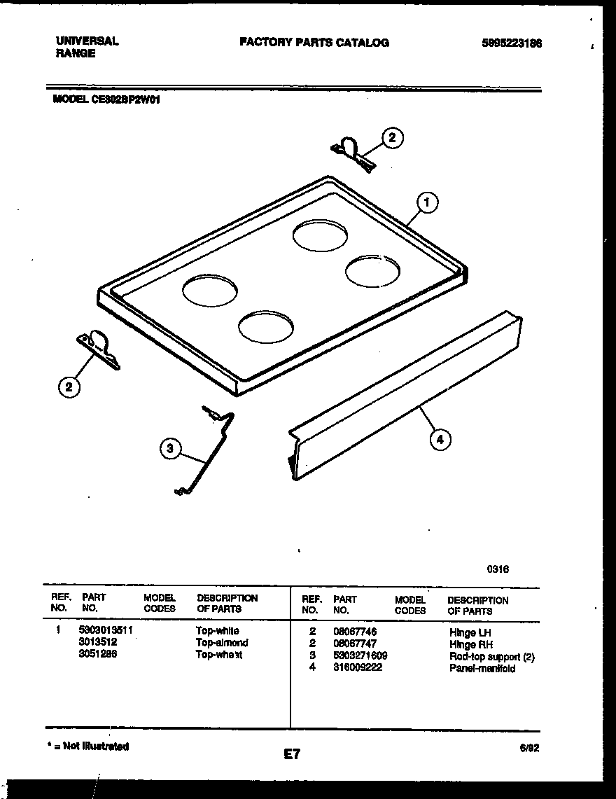 Tappan CE302BP2D1 cooktop parts diagram