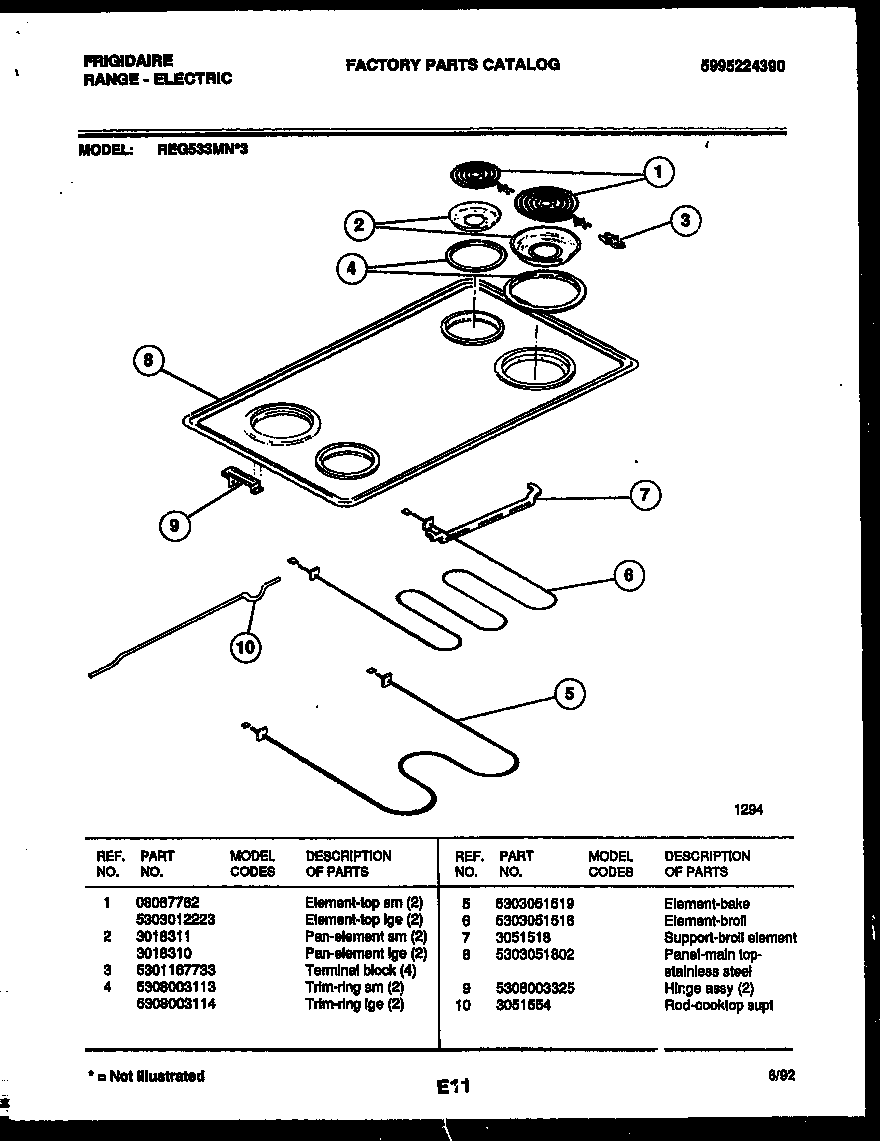 Frigidaire REG533MNW3 cooktop and broiler parts diagram