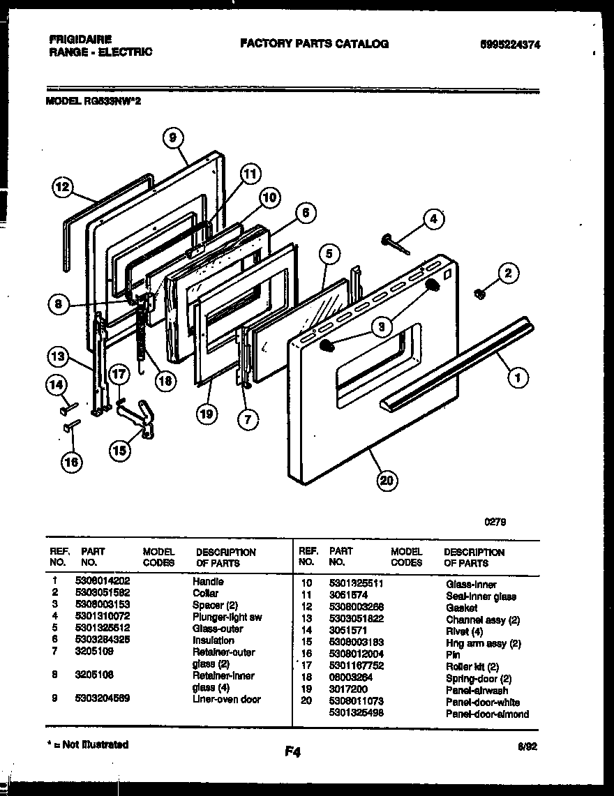 Frigidaire RG533NL2 door parts diagram