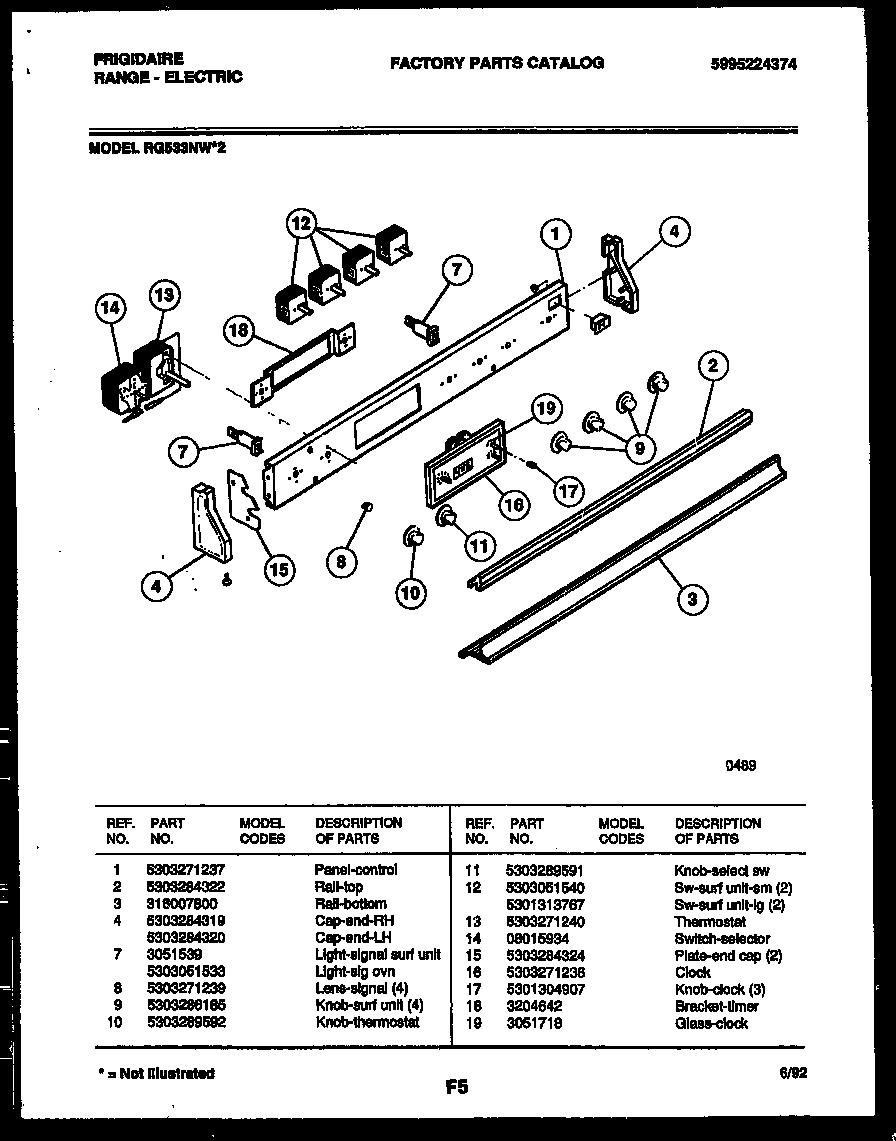 Frigidaire RG533NL2 control panel diagram