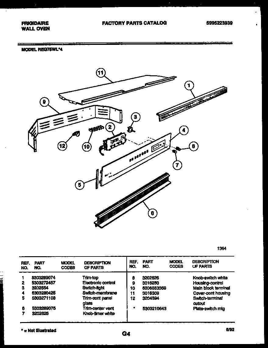 Frigidaire REG75WL4 control panel diagram