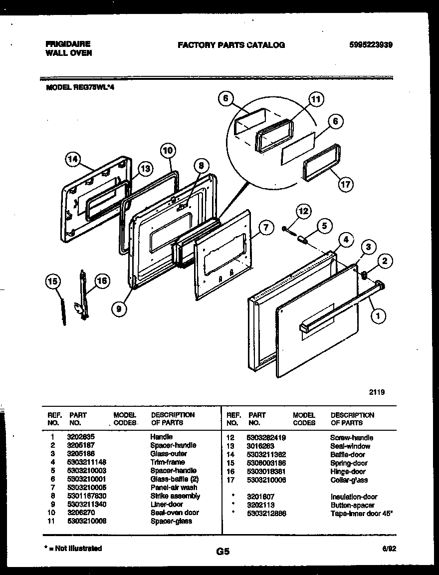 Frigidaire REG75WL4 door parts diagram