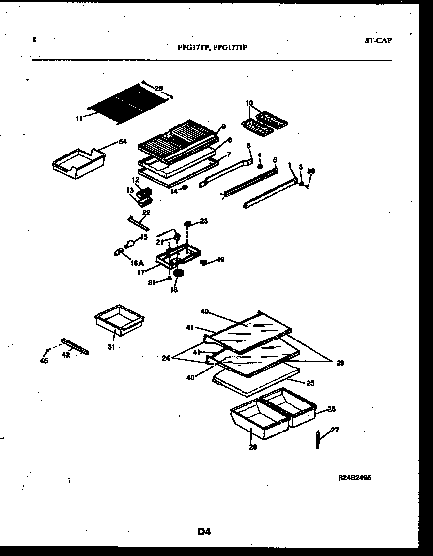 Frigidaire FPG17TPL0 shelves and supports diagram