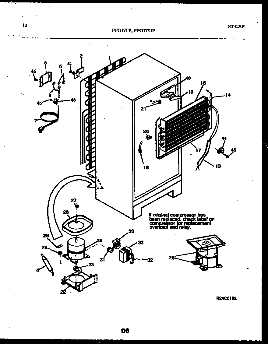 Frigidaire FPG17TPL0 system and automatic defrost parts diagram
