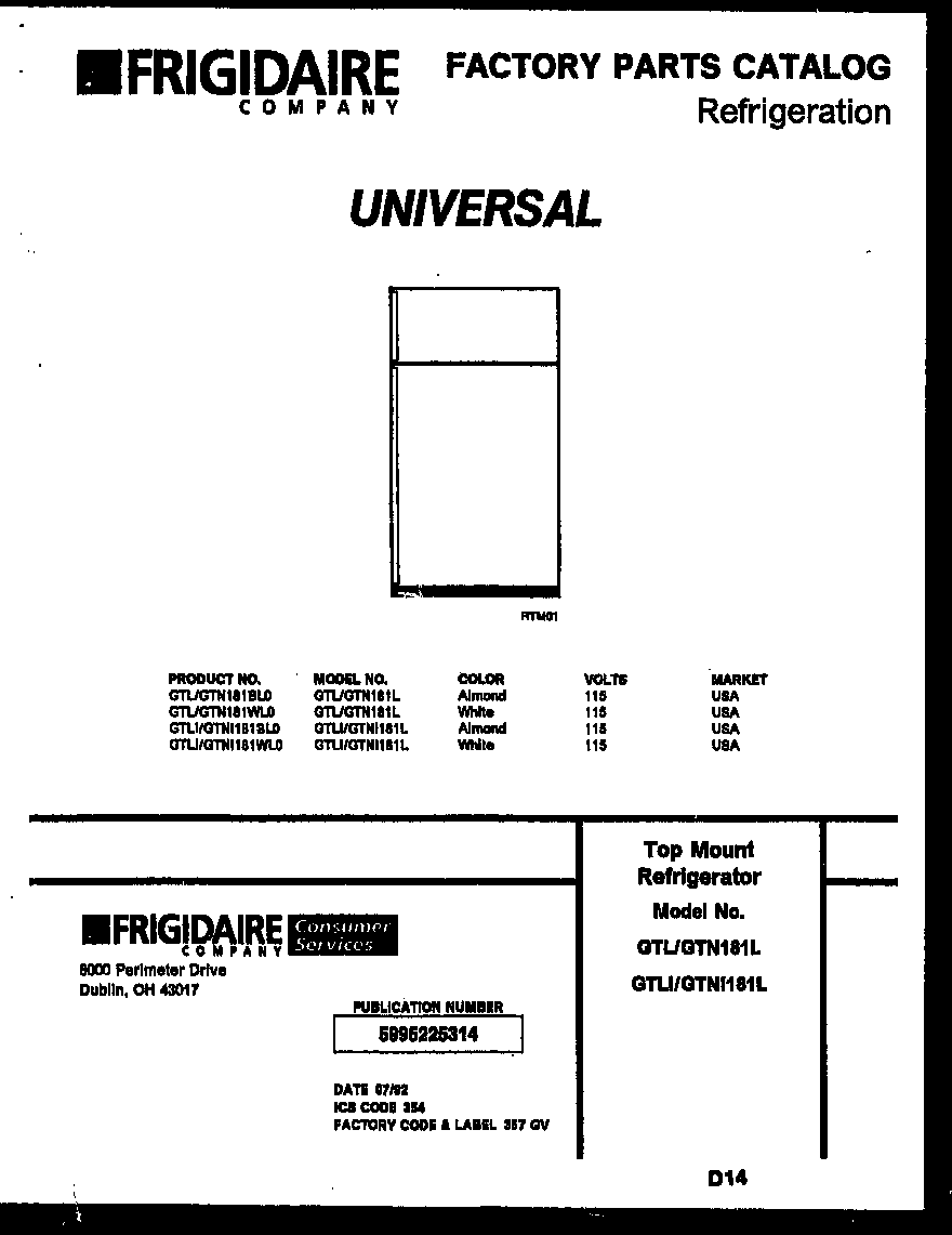 Gibson GTN181BL0 cover page diagram