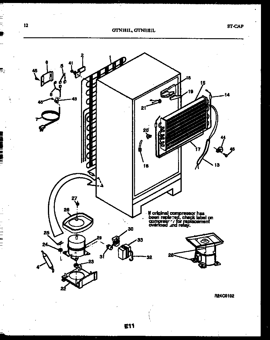 Kelvinator GTN181BL0 system and automatic defrost parts diagram