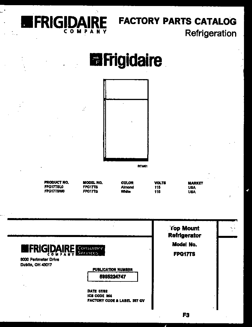 Frigidaire FPG17TSW0 cover diagram
