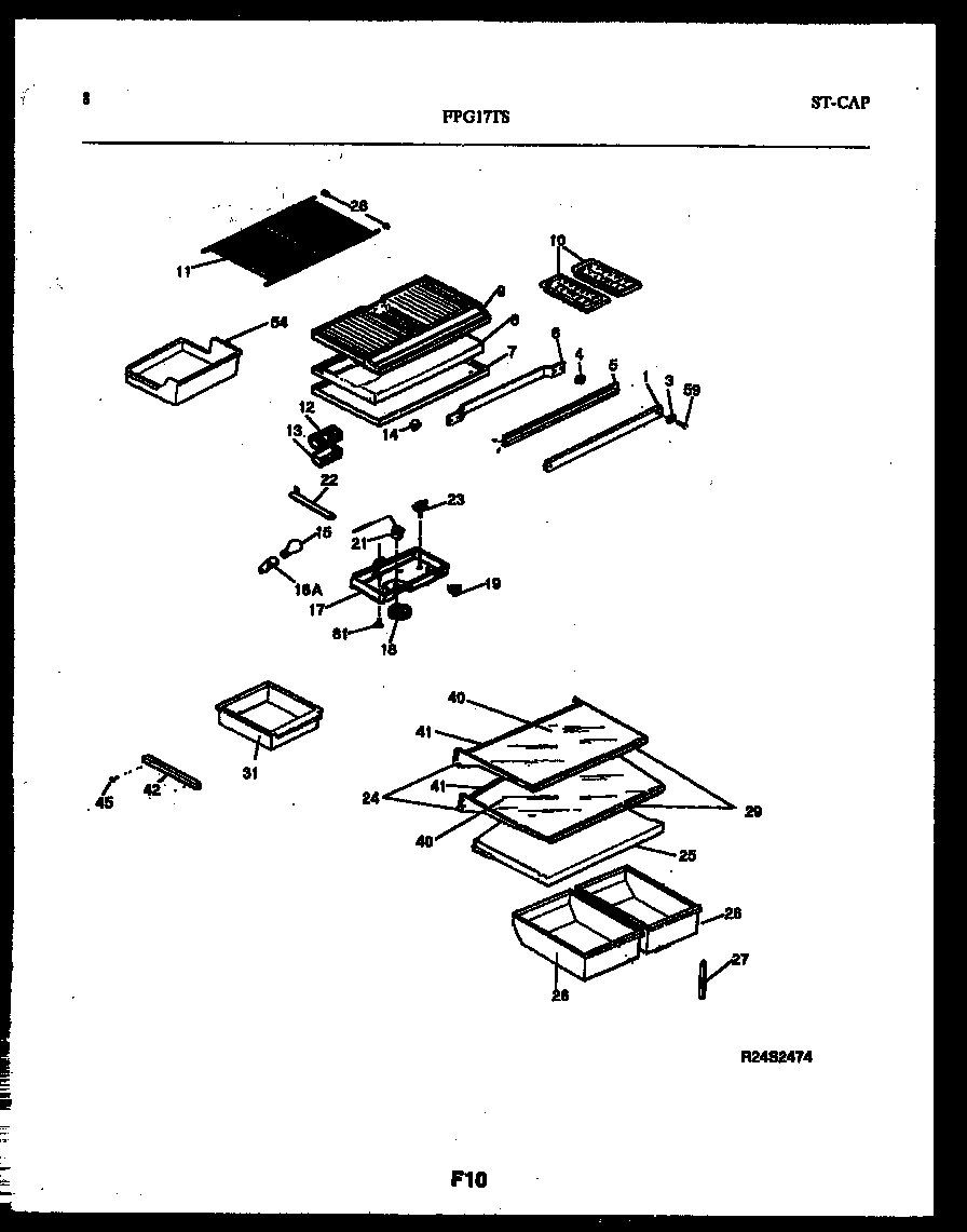 Frigidaire FPG17TSW0 shelves and supports diagram