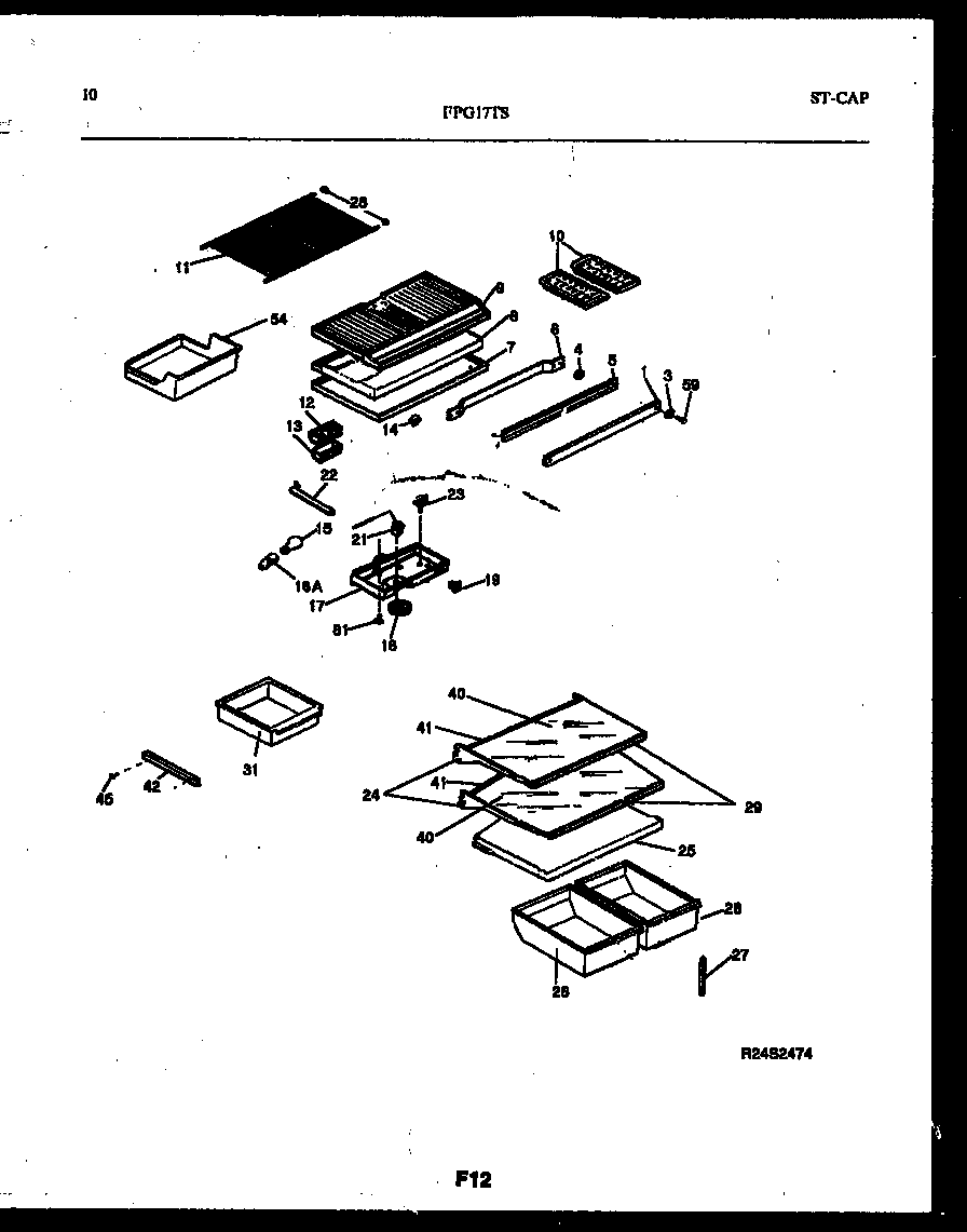 Frigidaire FPG17TSW0 shelves and supports diagram