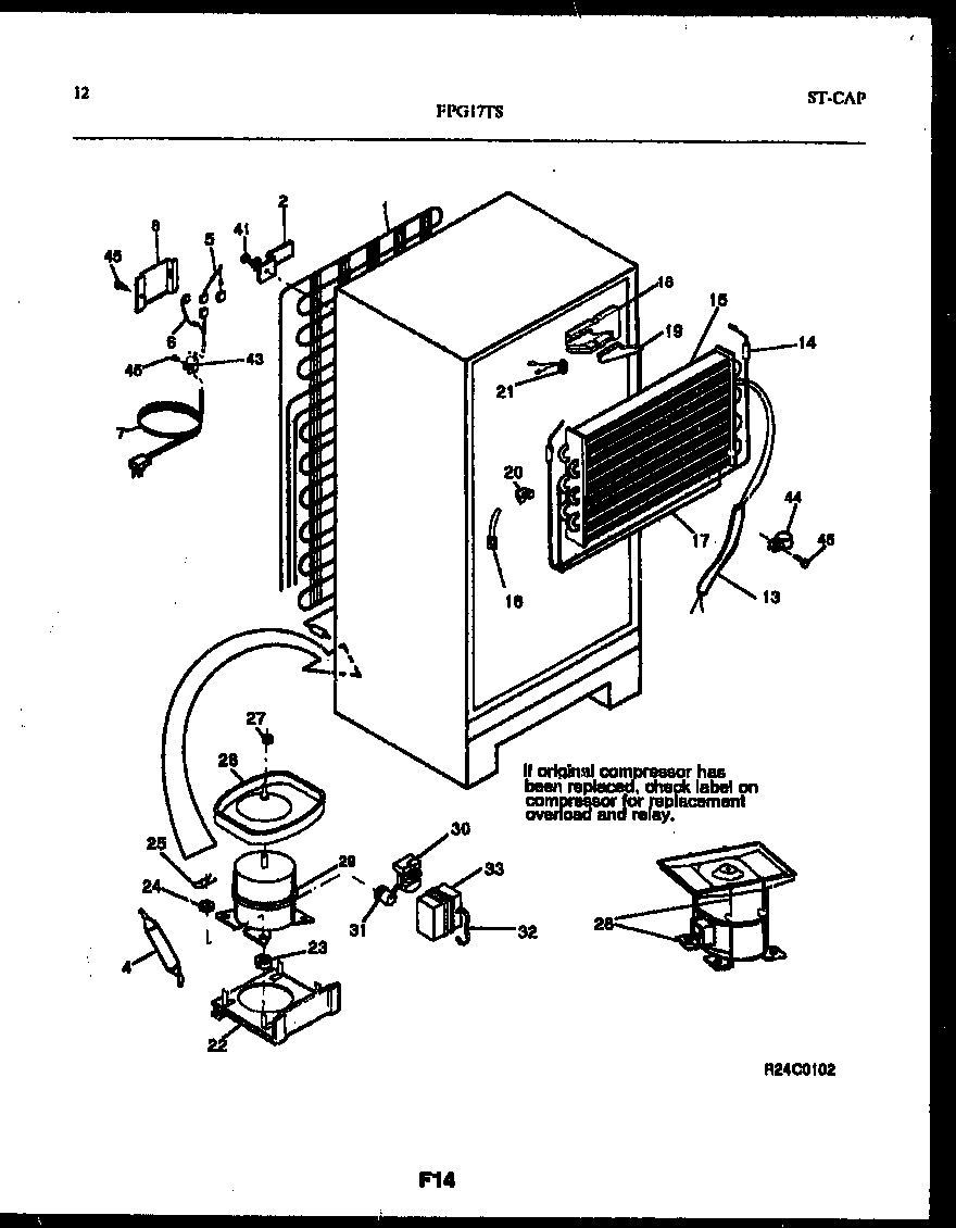 Frigidaire FPG17TSW0 system and automatic defrost parts diagram