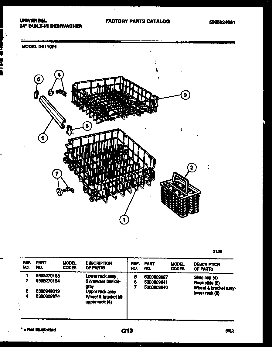 Tappan DB110PW1 racks and trays diagram
