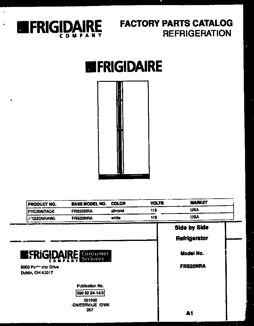 Frigidaire FRS20NRAW0 front cover diagram