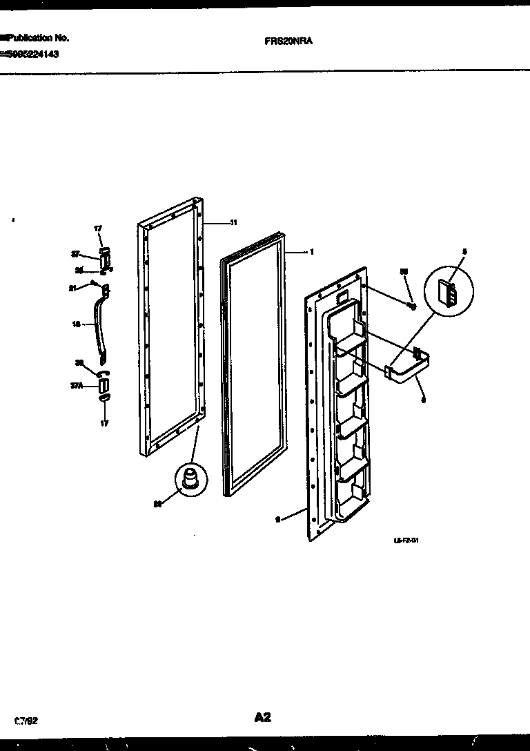 Frigidaire FRS20NRAW0 freezer door parts diagram