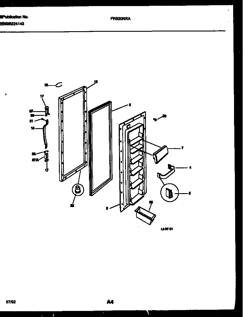 Frigidaire FRS20NRAW0 refrigerator door parts diagram