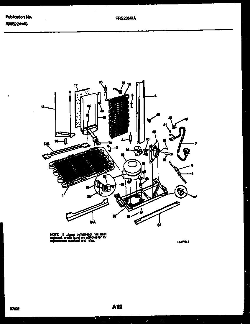 Frigidaire FRS20NRAW0 system and automatic defrost parts diagram