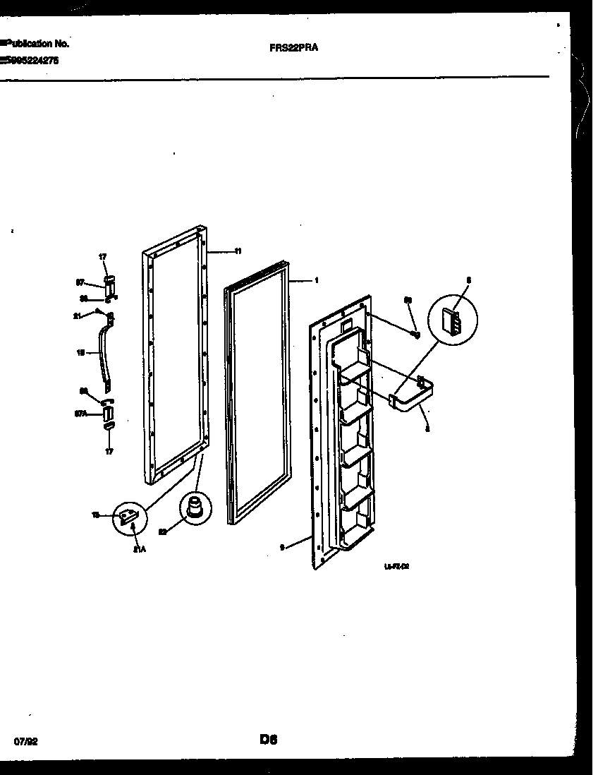 Frigidaire FRS22PRAW0 freezer door parts diagram