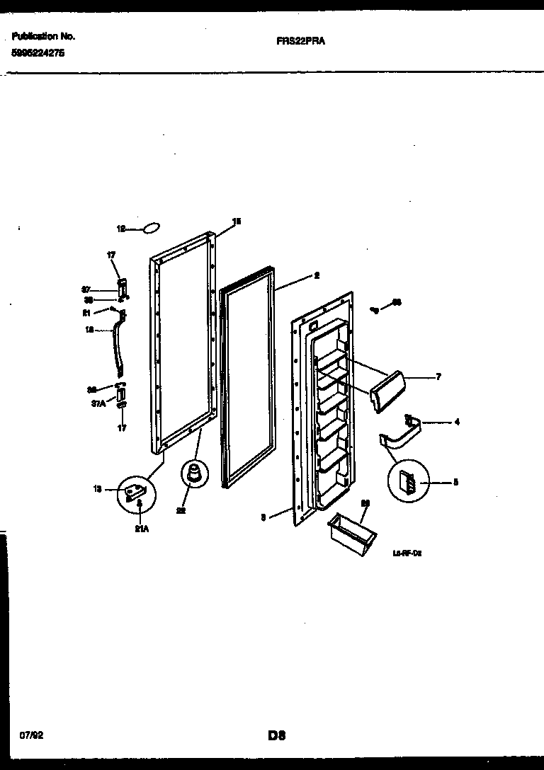 Frigidaire FRS22PRAW0 refrigerator door parts diagram