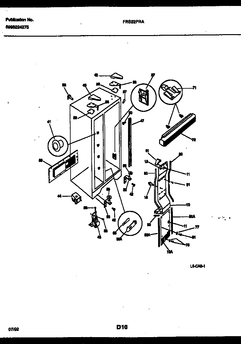 Frigidaire FRS22PRAW0 cabinet parts diagram