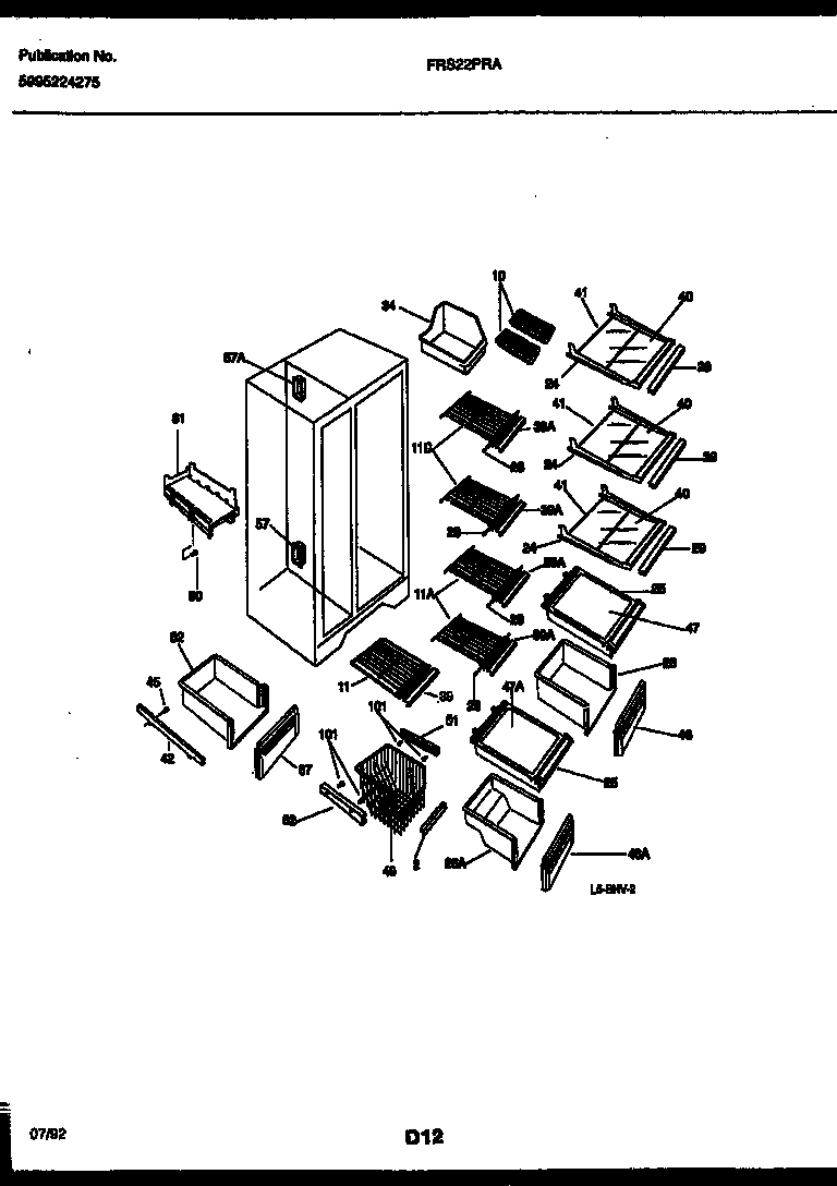 Frigidaire FRS22PRAW0 shelves and supports diagram