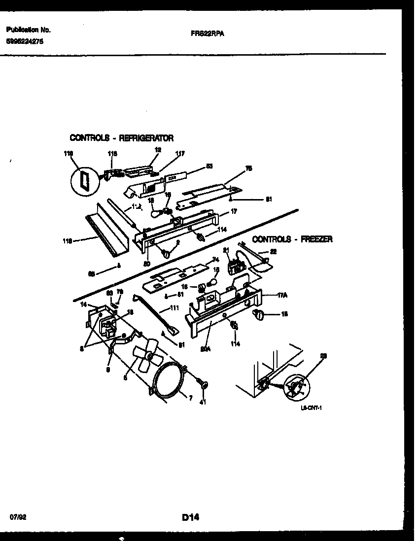 Frigidaire FRS22PRAW0 refrigerator control assembly, damper control assembly and f diagram