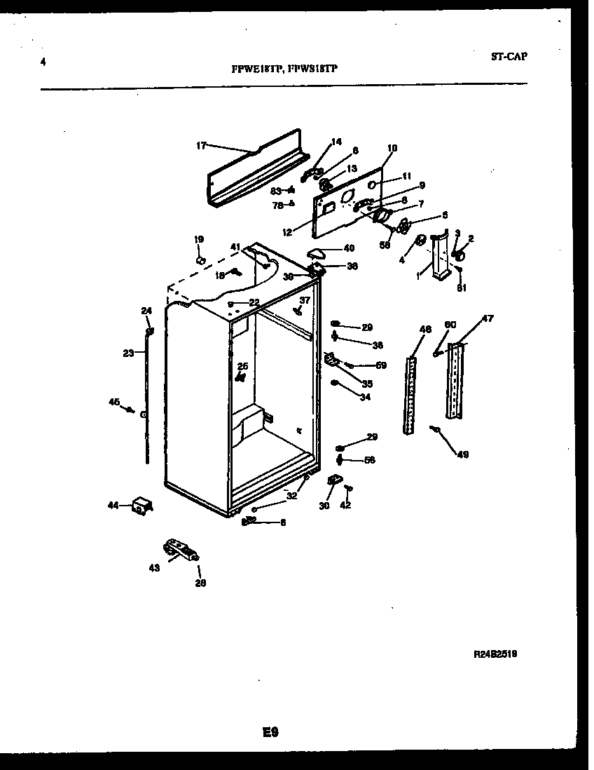 Frigidaire FPWE18TPL0 cabinet parts diagram