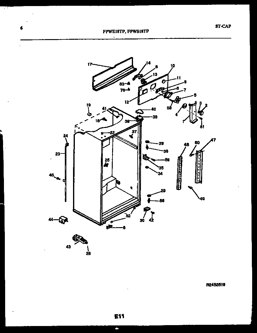 Frigidaire FPWE18TPL0 cabinet parts diagram