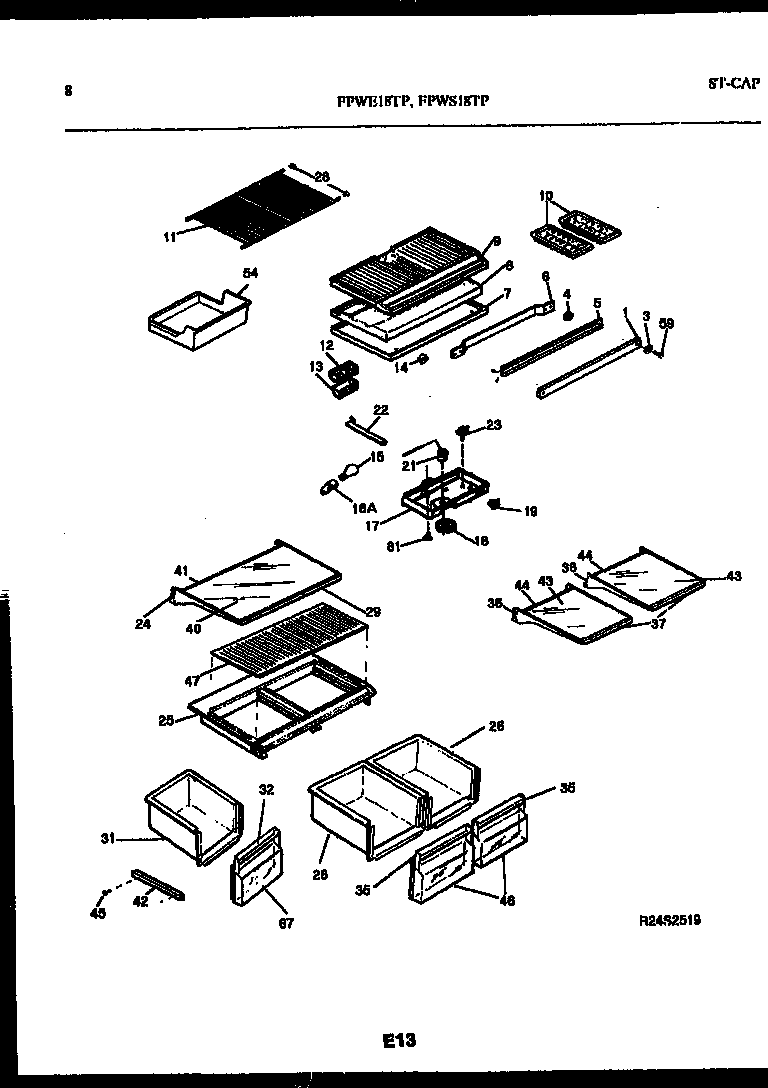 Frigidaire FPWE18TPL0 shelves and supports diagram