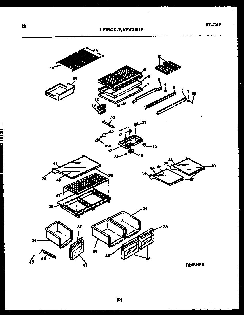 Frigidaire FPWE18TPL0 shelves and supports diagram