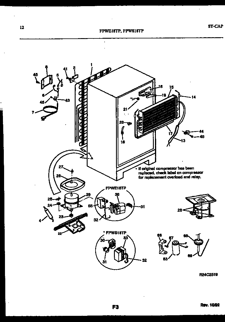 Frigidaire FPWE18TPL0 system and automatic defrost parts diagram