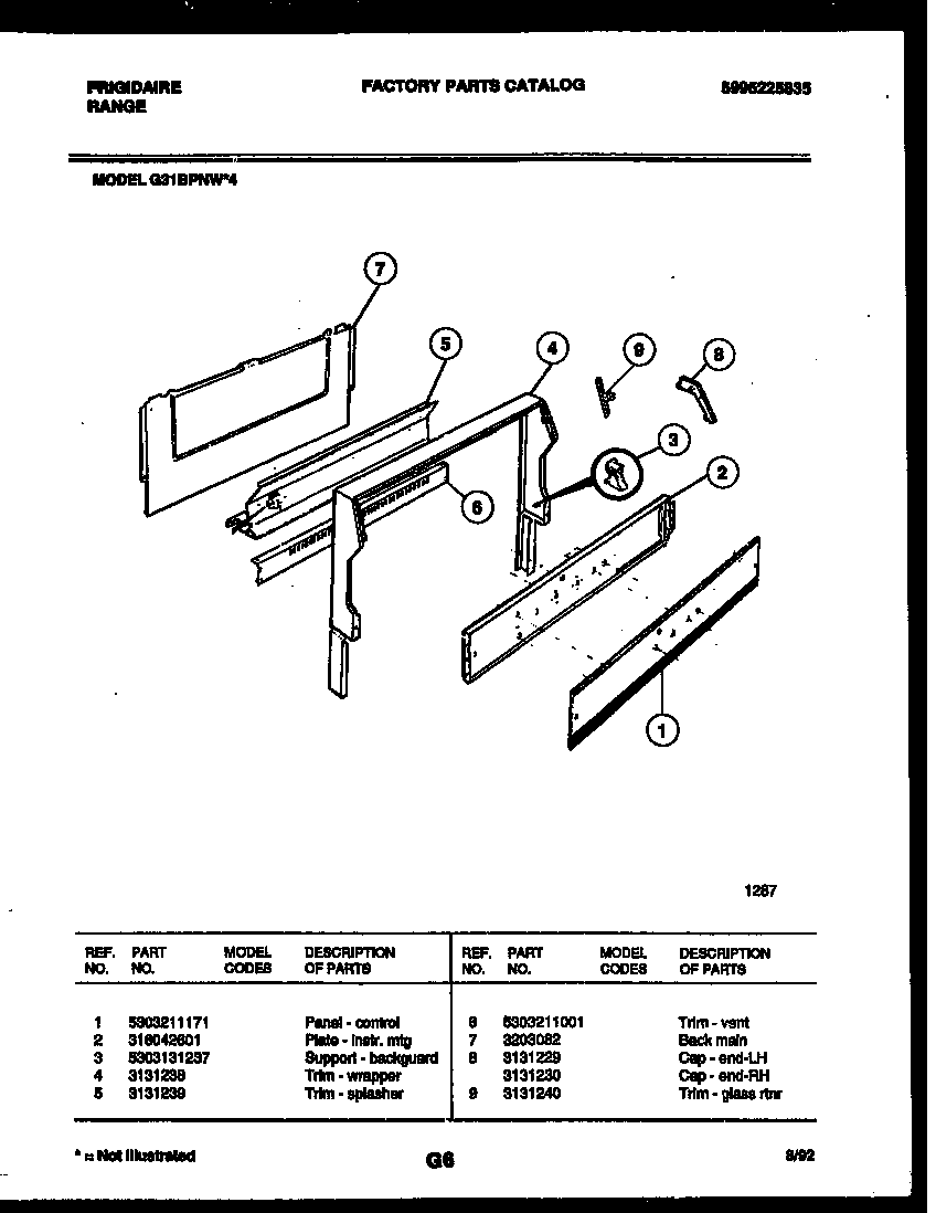 Frigidaire G31BPNW4 backguard diagram