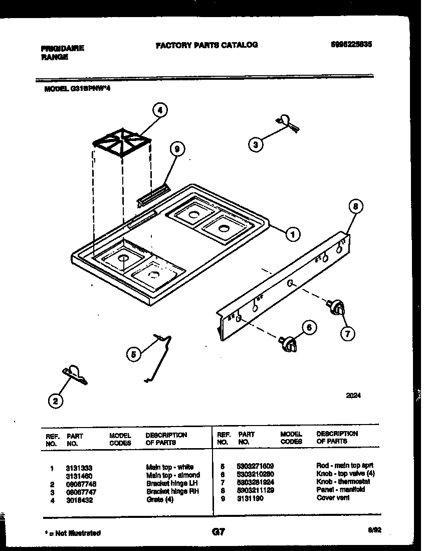 Frigidaire G31BPNW4 cooktop parts diagram