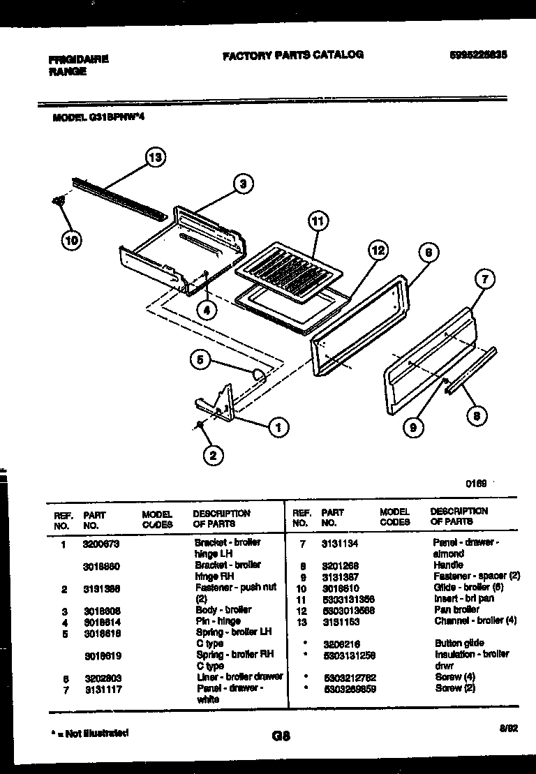 Frigidaire G31BPNW4 broiler drawer parts diagram