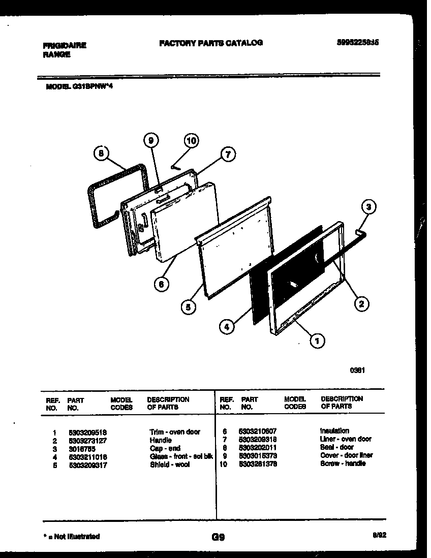 Frigidaire G31BPNW4 door parts diagram