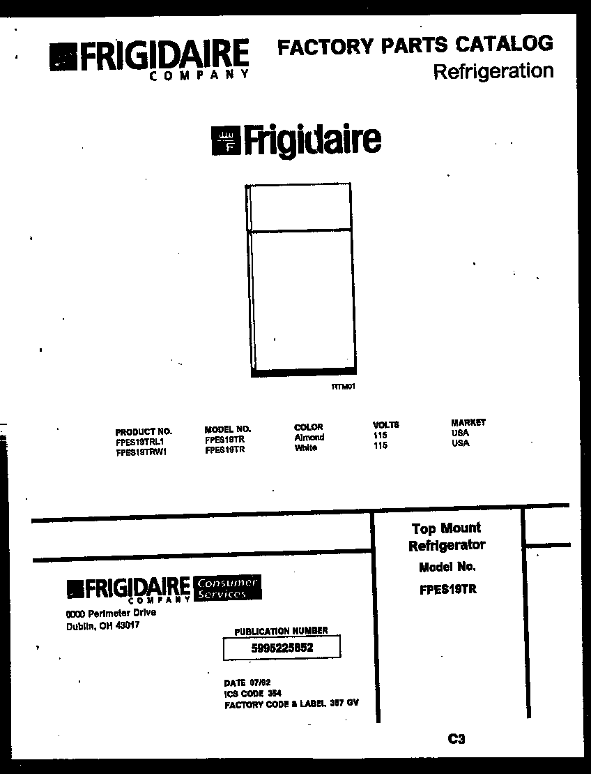 Frigidaire FPES19TRW1 cover diagram
