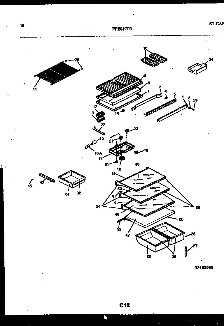 Frigidaire FPES19TRW1 shelves and supports diagram