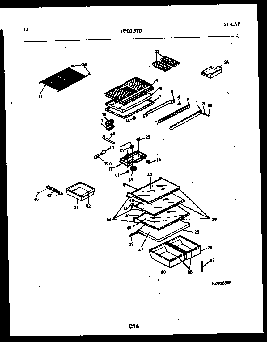 Frigidaire FPES19TRW1 shelves and supports diagram