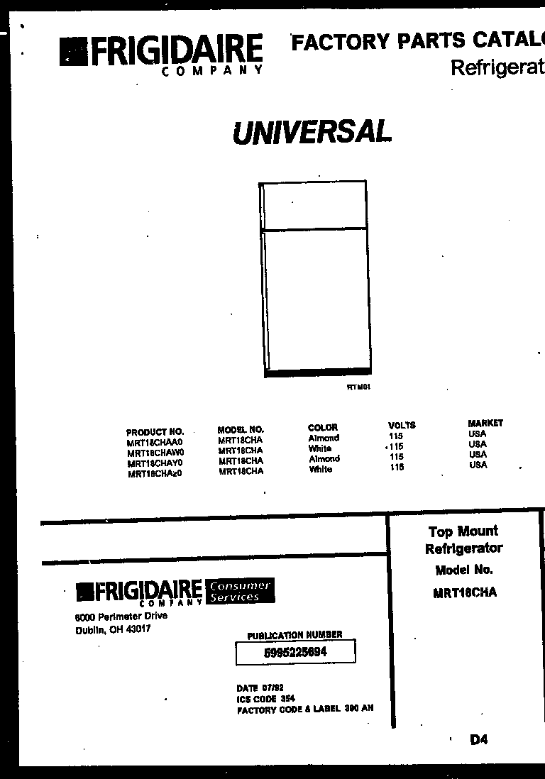 Universal/Multiflex (Frigidaire) MRT18CHAW0 cover diagram
