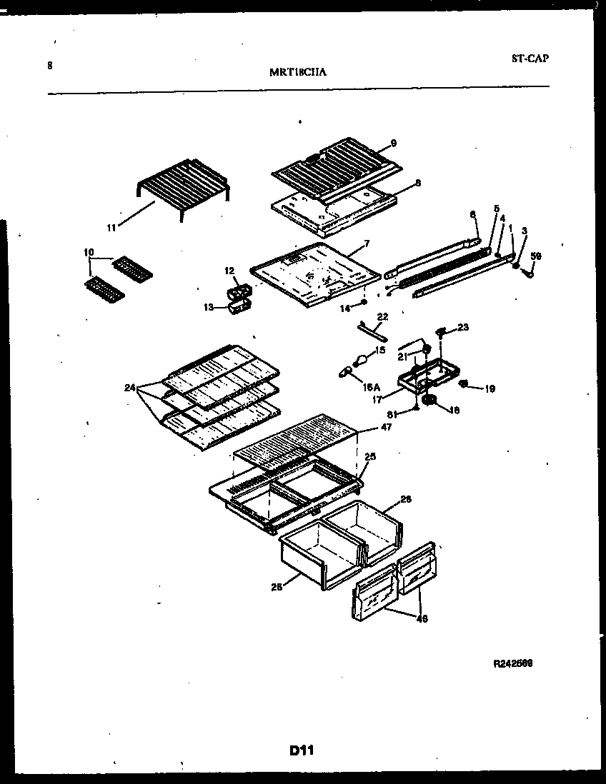 Universal/Multiflex (Frigidaire) MRT18CHAW0 shelves and supports diagram