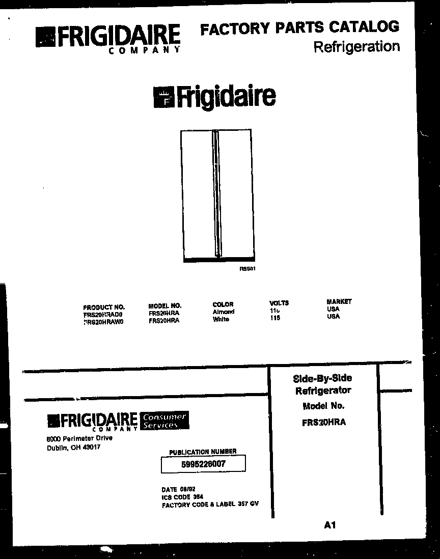 Frigidaire FRS20HRAW0 front cover diagram