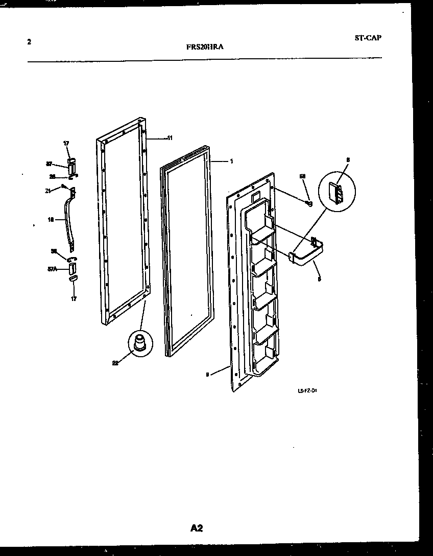 Frigidaire FRS20HRAW0 freezer door parts diagram