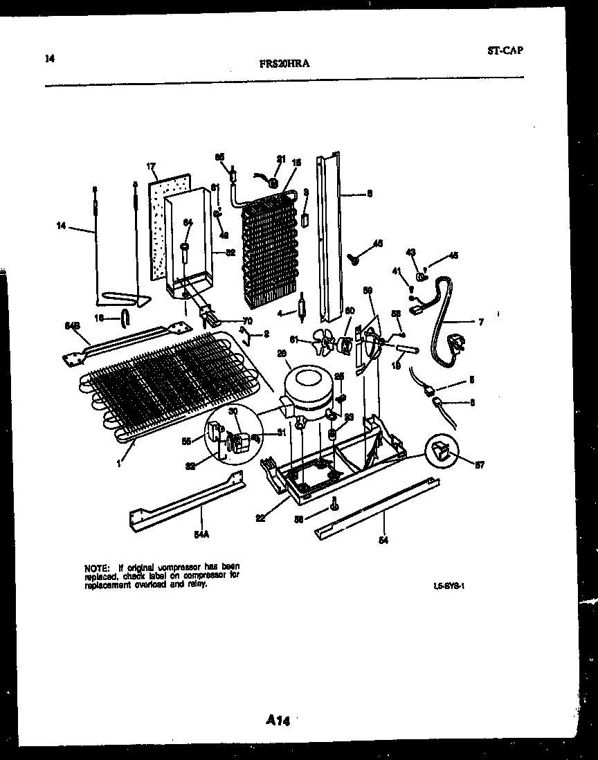 Frigidaire FRS20HRAW0 system and automatic defrost parts diagram