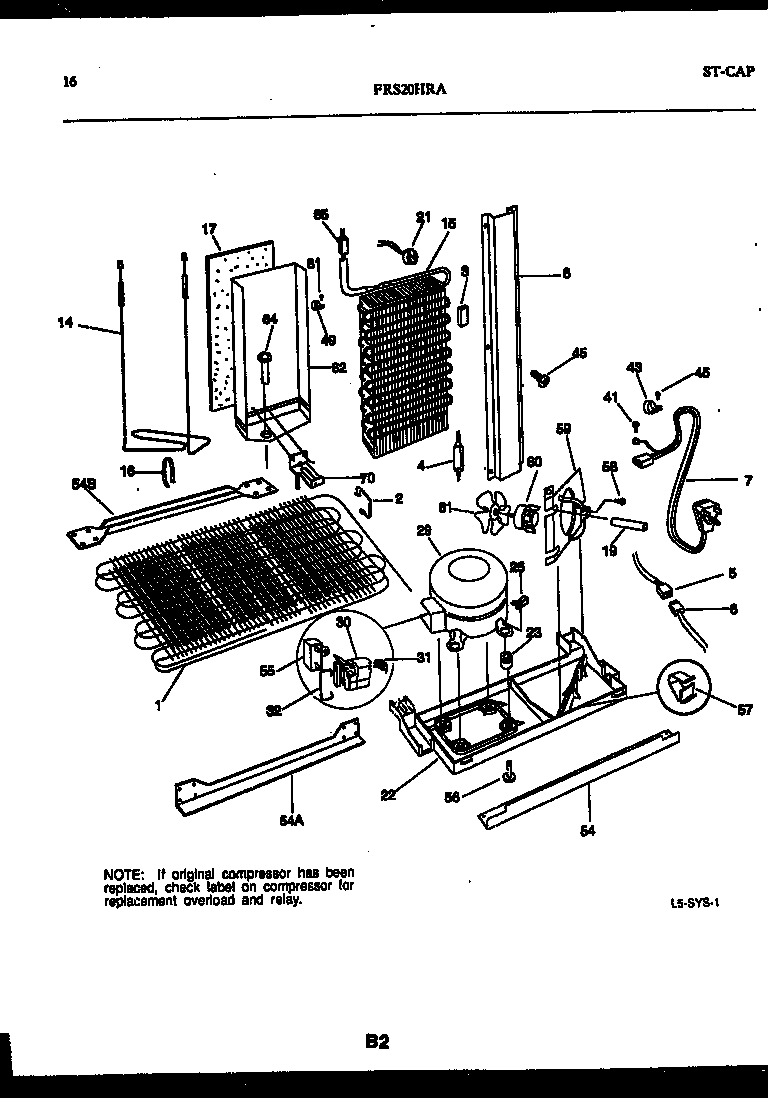 Frigidaire FRS20HRAW0 system and automatic defrost parts diagram