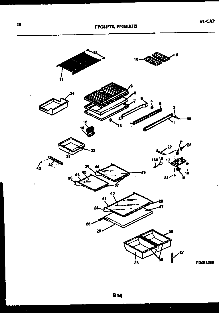 Frigidaire FPGS18TISLW0 shelves and supports diagram